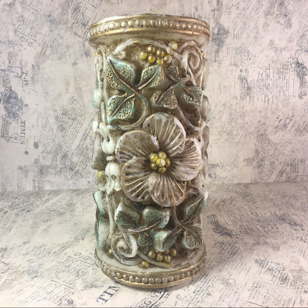 Sanyo Vintage Japanese Handcrafted Floral Wax Candle Art Sculpture Japan NWT